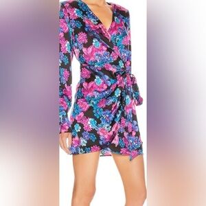 The Andamane Blue, pink & purple floral print wrap dress size small NWOT